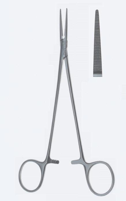 Зажими гемостатичні Halstead-Mosquito, делікатні, прямі, зубчаті щелепи, з кремальєрою, загальна довжина 185 мм. Бренд - Asanus Medizintechnik Gmb, Німеччина